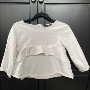 Zara White Swiss Dot Peplum Blouse
